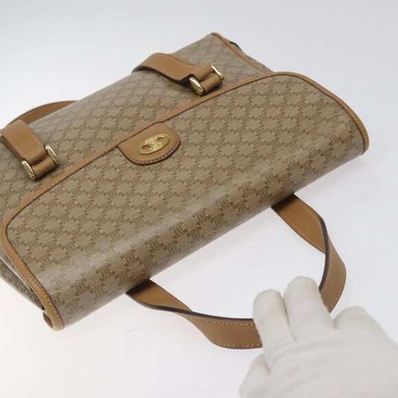 CELINE Macadam Canvas Hand Bag Beige Gold Auth 122202 - Picture 8 of 15